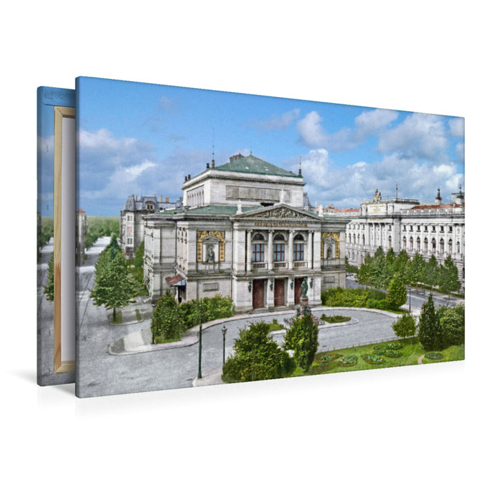 Premium Textil-Leinwand Premium Textil-Leinwand 120 cm x 80 cm quer Leipzig - Gewandhaus und Bibliothek