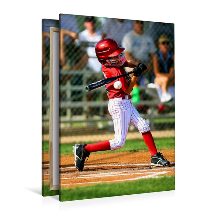 Premium Textil-Leinwand Premium Textil-Leinwand 80 cm x 120 cm  hoch Baseball - kleiner Batter schlägt den Ball