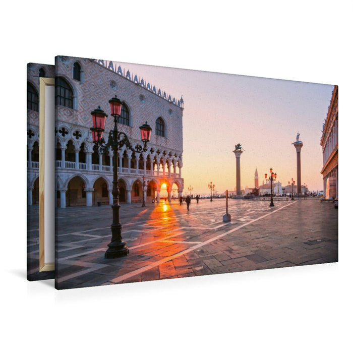 Premium Textil-Leinwand Premium Textil-Leinwand 120 cm x 80 cm quer Markusplatz in Venedig bei Sonnenaufgang