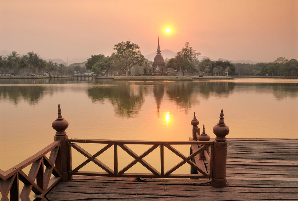 Toile textile haut de gamme Toile textile haut de gamme 120 cm x 80 cm paysage Wat Sa Si, parc historique de Sukhothai, site classé au patrimoine mondial de l'UNESCO 