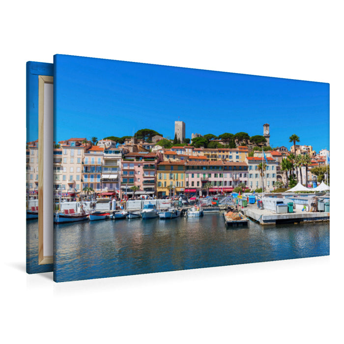 Toile textile premium Toile textile premium 120 cm x 80 cm paysage Vue du port à la vieille ville de Cannes 