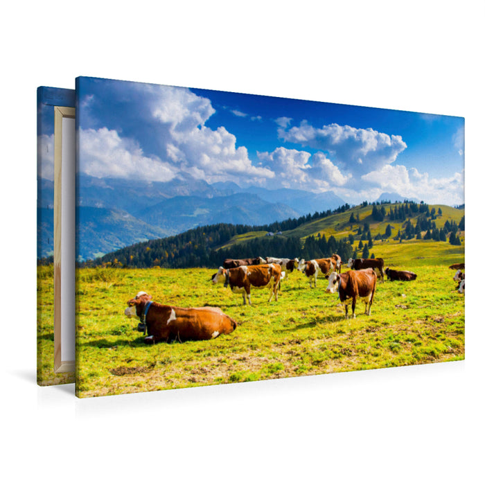 Premium Textil-Leinwand Premium Textil-Leinwand 120 cm x 80 cm quer Alpenpanorama auf dem Semnoz