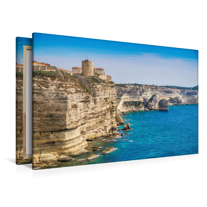 Premium textile canvas Premium textile canvas 120 cm x 80 cm landscape Corsica: Bonifacio 