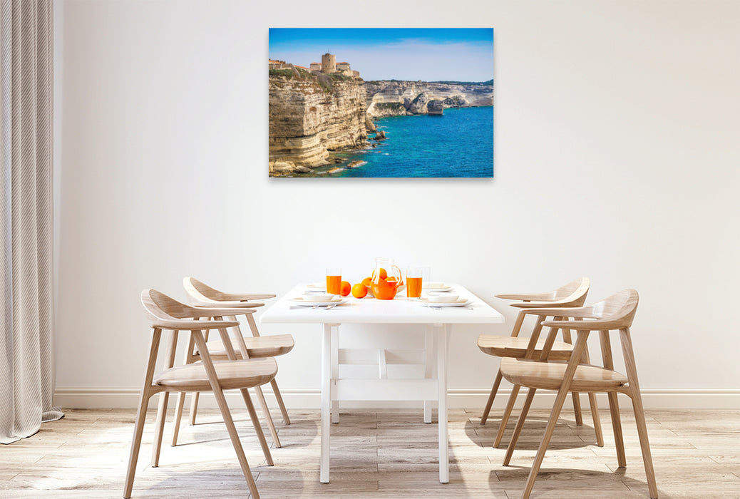 Premium textile canvas Premium textile canvas 120 cm x 80 cm landscape Corsica: Bonifacio 