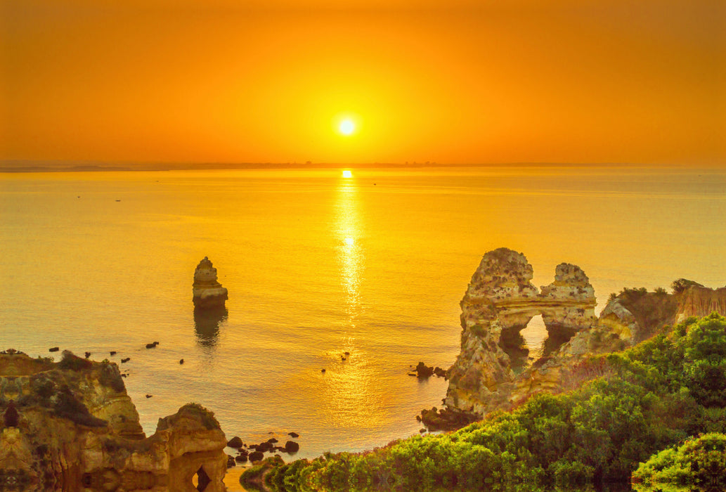 Premium textile canvas Premium textile canvas 120 cm x 80 cm landscape Portugal: Sunrise in Lagos 