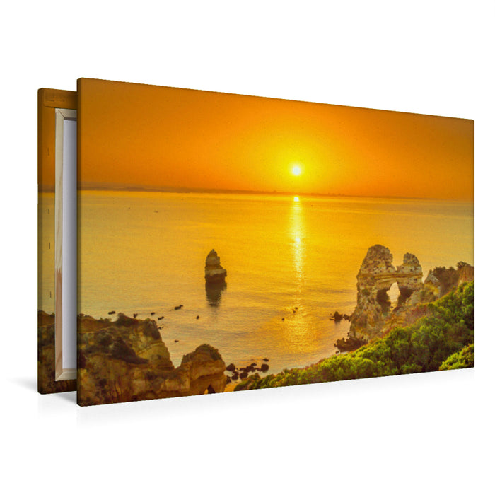 Premium textile canvas Premium textile canvas 120 cm x 80 cm landscape Portugal: Sunrise in Lagos 