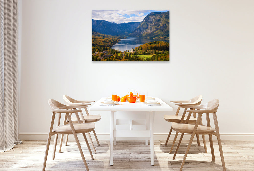 Toile textile haut de gamme Toile textile haut de gamme 120 cm x 80 cm Paysage Lac Bohinj Paysage en automne 