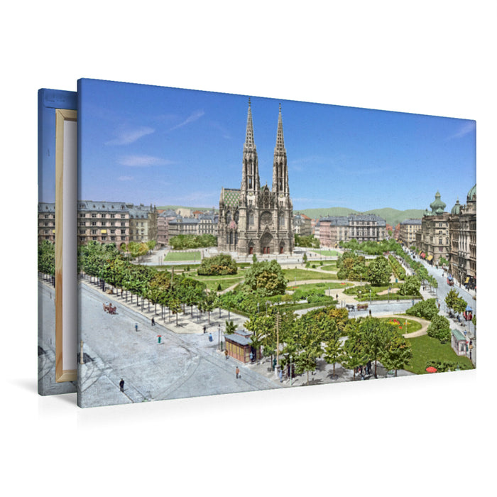 Toile textile haut de gamme Toile textile haut de gamme 120 cm x 80 cm paysage Vienne - Maximilianplatz avec église votive 