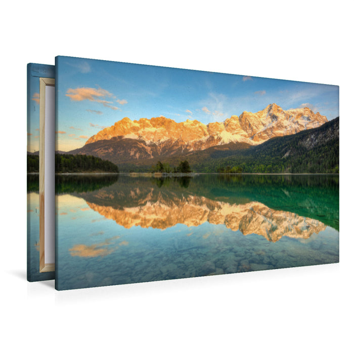 Premium Textil-Leinwand Premium Textil-Leinwand 120 cm x 80 cm quer Alpenglühen am Eibsee