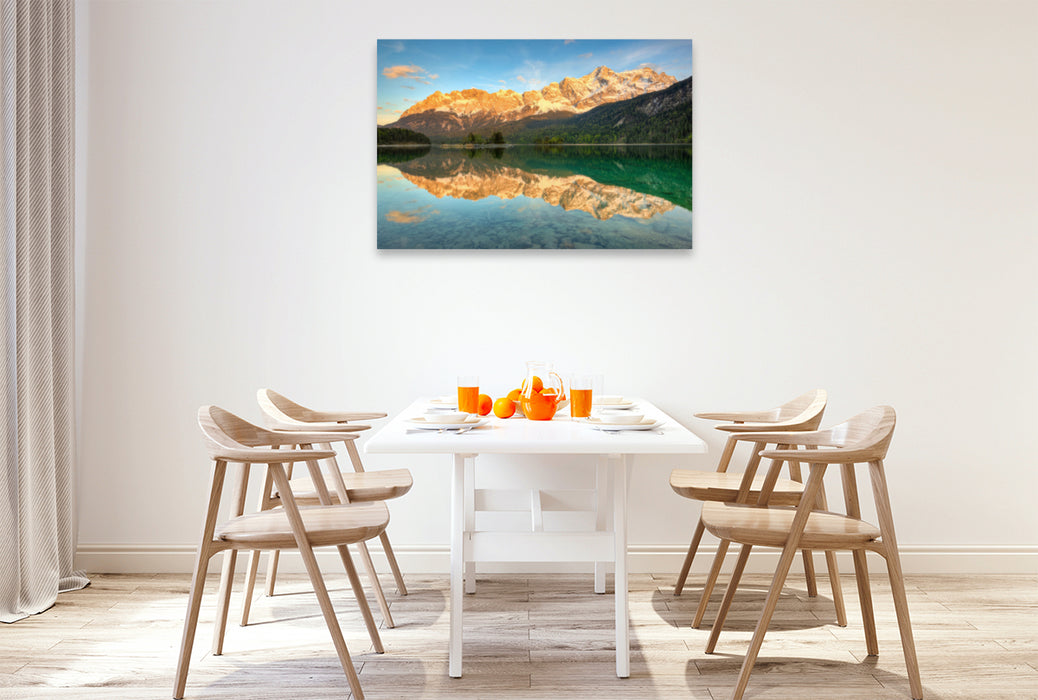 Toile textile haut de gamme Toile textile haut de gamme 120 cm x 80 cm paysage Alpenglow à Eibsee 