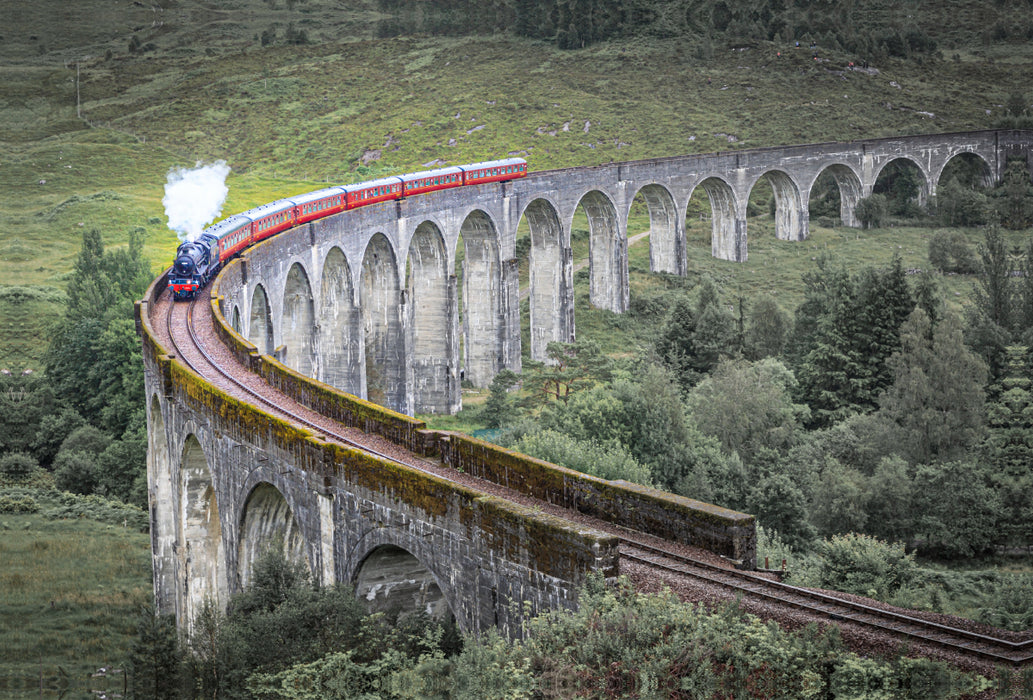 Toile textile haut de gamme Toile textile haut de gamme 120 cm x 80 cm paysage Train à vapeur historique sur le viaduc de Glenfinnan, Écosse 