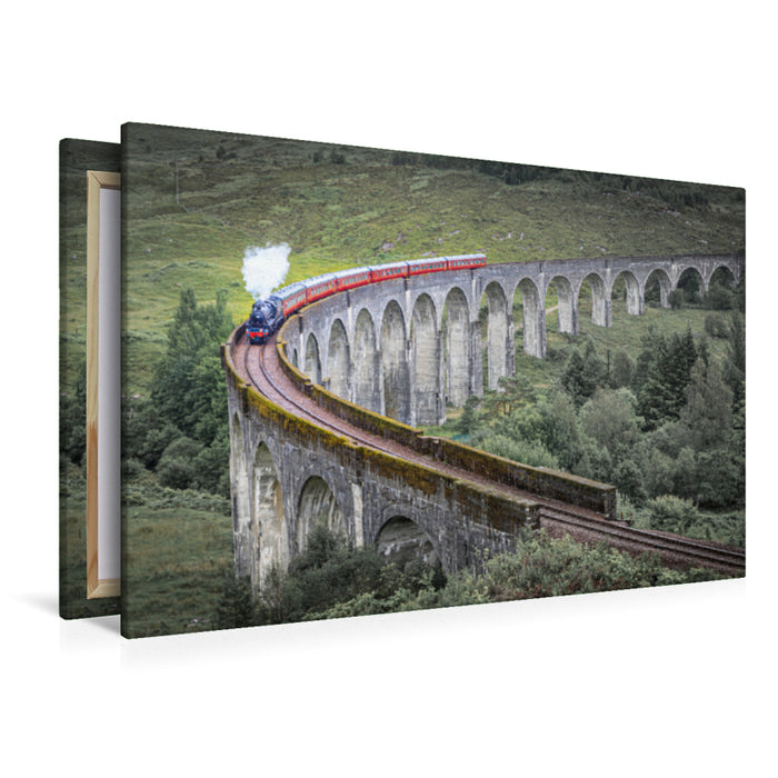 Premium Textil-Leinwand Premium Textil-Leinwand 120 cm x 80 cm quer Historische Dampfeisenbahn auf dem Glenfinnan Viaduct, Schottland