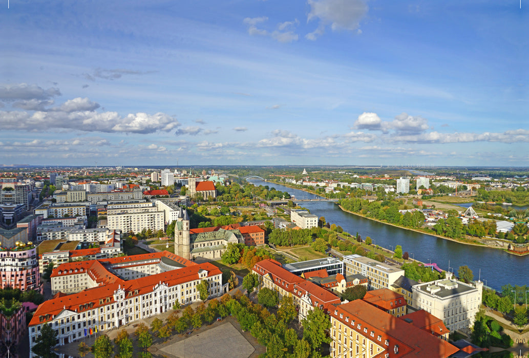 Premium textile canvas Premium textile canvas 120 cm x 80 cm landscape View from Magdeburg Cathedral to the Elbe 