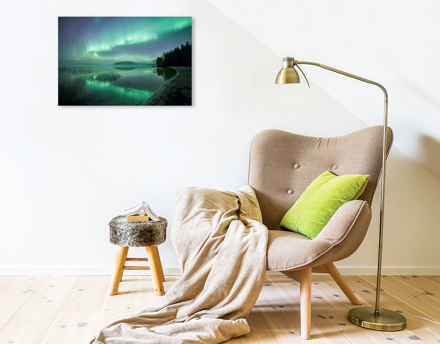 Premium textile canvas Premium textile canvas 75 cm x 50 cm landscape Foggy night in Sweden 