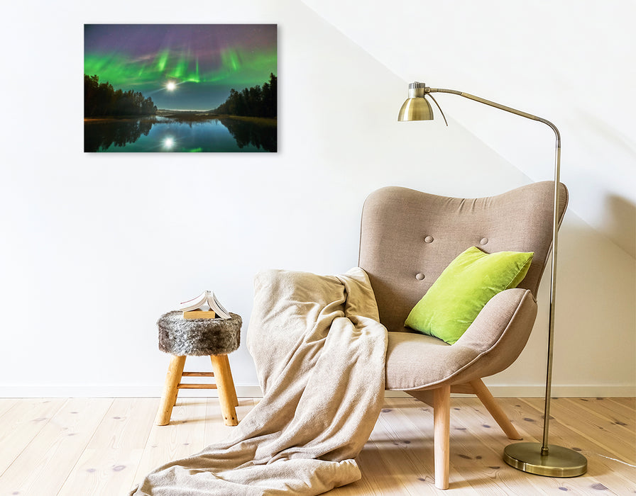 Premium textile canvas Premium textile canvas 75 cm x 50 cm across Northern lights dancing in the moonlight 