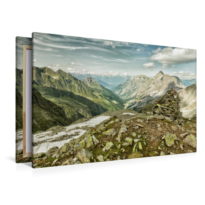 Premium textile canvas Premium textile canvas 120 cm x 80 cm landscape view of the Stubaital 