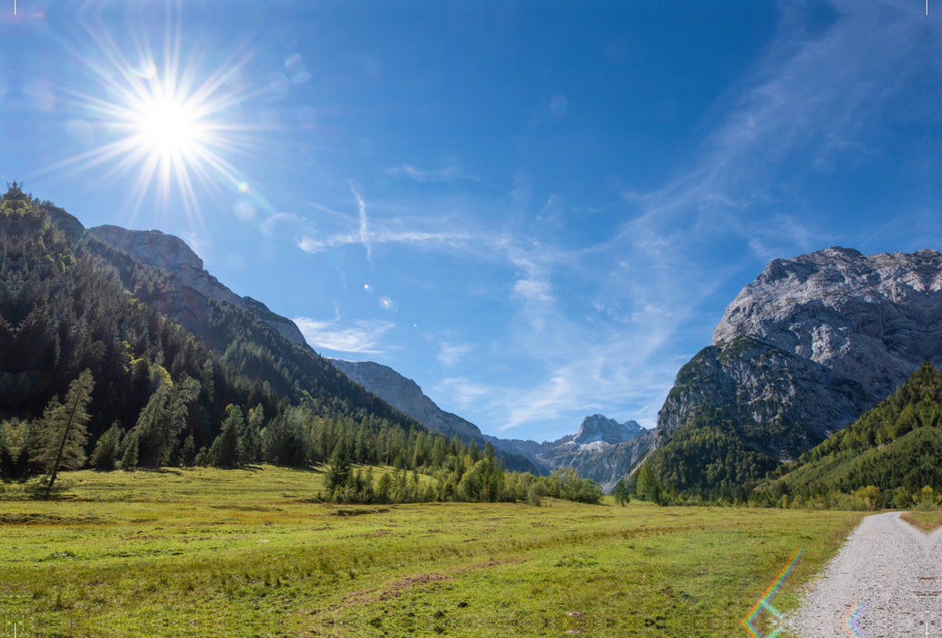 Premium textile canvas Premium textile canvas 120 cm x 80 cm across hiking trail to Gramaialm 