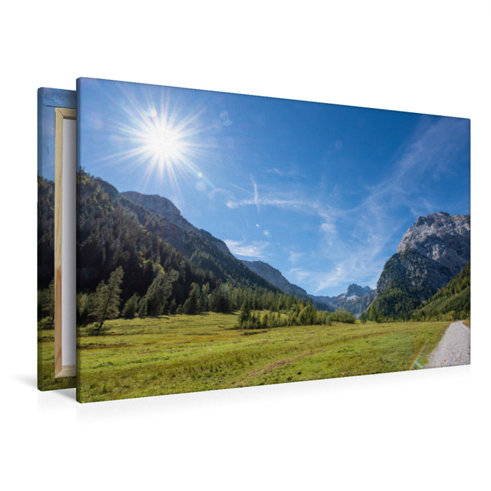 Premium textile canvas Premium textile canvas 120 cm x 80 cm across hiking trail to Gramaialm 