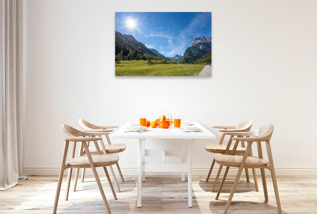 Premium textile canvas Premium textile canvas 120 cm x 80 cm across hiking trail to Gramaialm 