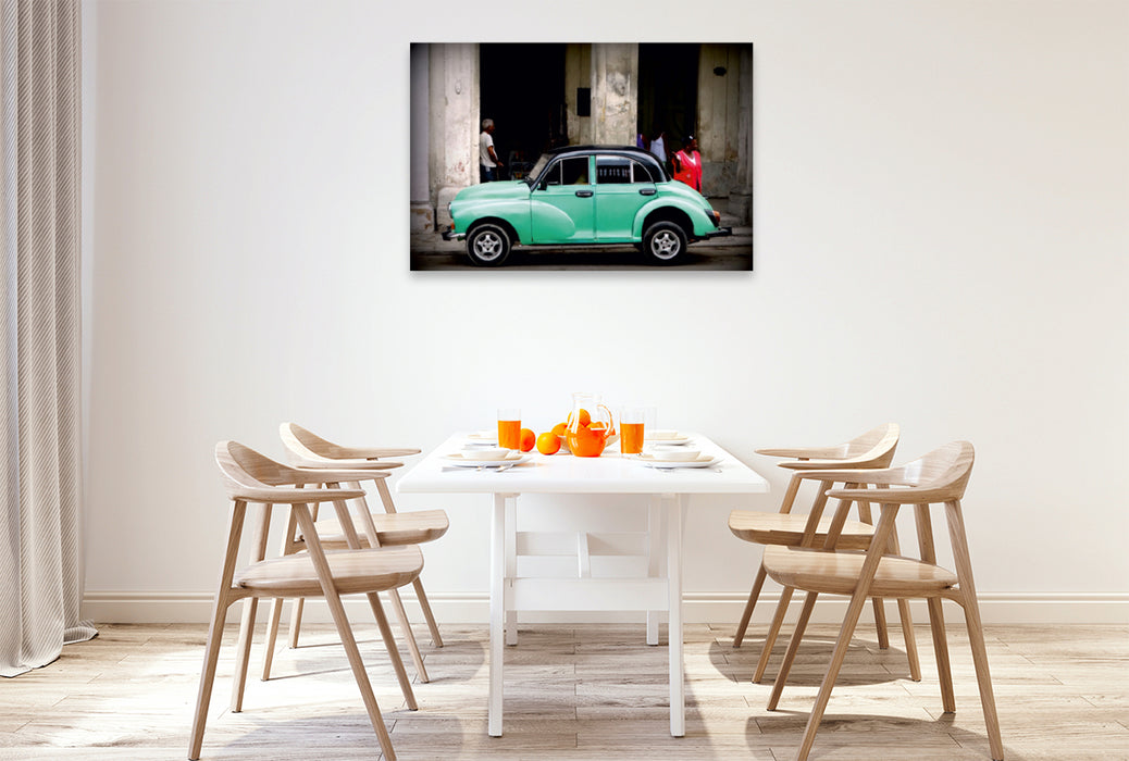 Premium Textil-Leinwand Premium Textil-Leinwand 120 cm x 80 cm quer Morris Minor in Havanna - Ein Motiv aus dem Kalender "Auto-Legenden - British Classics"