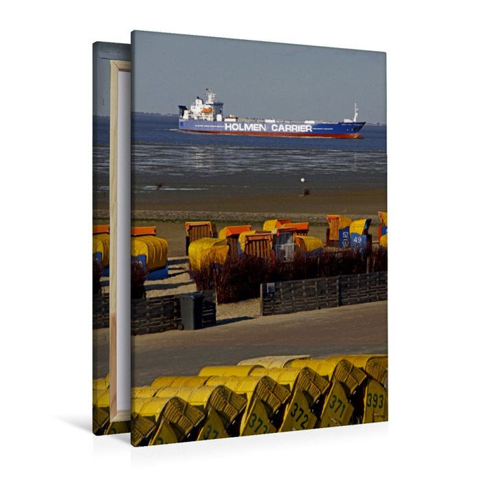 Premium Textil-Leinwand Premium Textil-Leinwand 80 cm x 120 cm  hoch Schiff vor dem Strand in Cuxhaven-Döse
