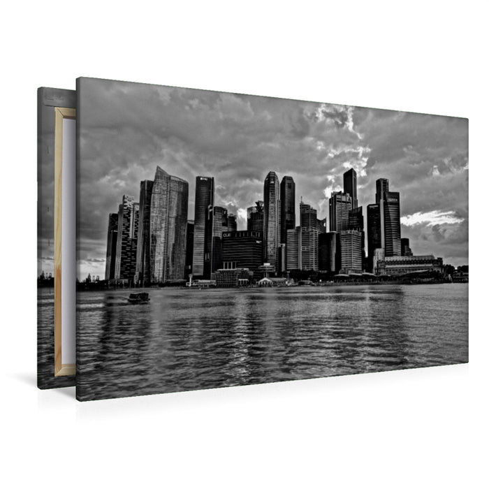 Premium Textil-Leinwand Premium Textil-Leinwand 120 cm x 80 cm quer Singapur Skyline in schwarz weiß