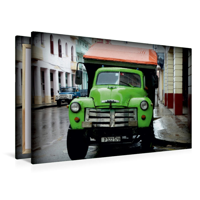 Premium Textil-Leinwand Premium Textil-Leinwand 120 cm x 80 cm quer GMC-Truck in Havanna - Ein Motiv aus dem Kalender "US TRUCKS IN CUBA"