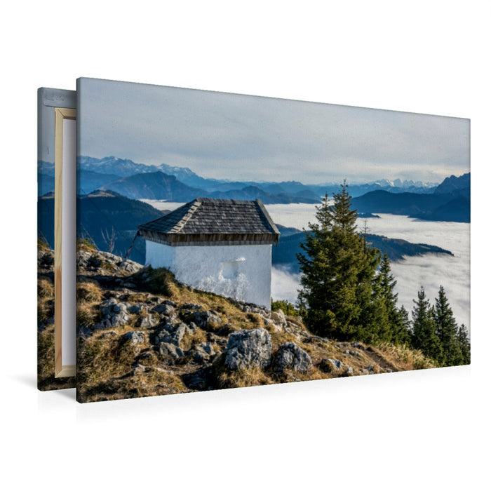 Premium Textil-Leinwand Premium Textil-Leinwand 120 cm x 80 cm quer Kapelle auf dem Spitzstein 1596m, Chiemgauer Alpen