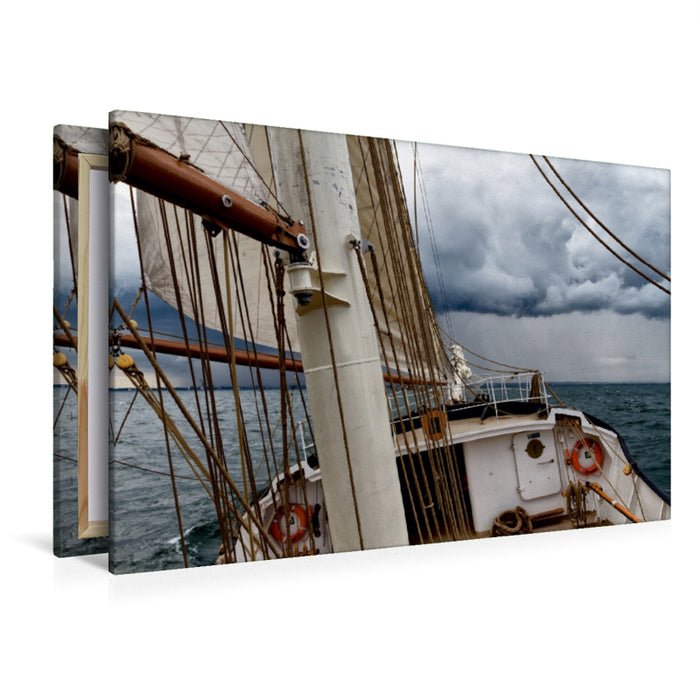 Premium Textil-Leinwand Premium Textil-Leinwand 120 cm x 80 cm quer holländischer Großsegler "Gulden Leeuw" nimmt Kurs auf Warnemünde, Hanse Sail 2013