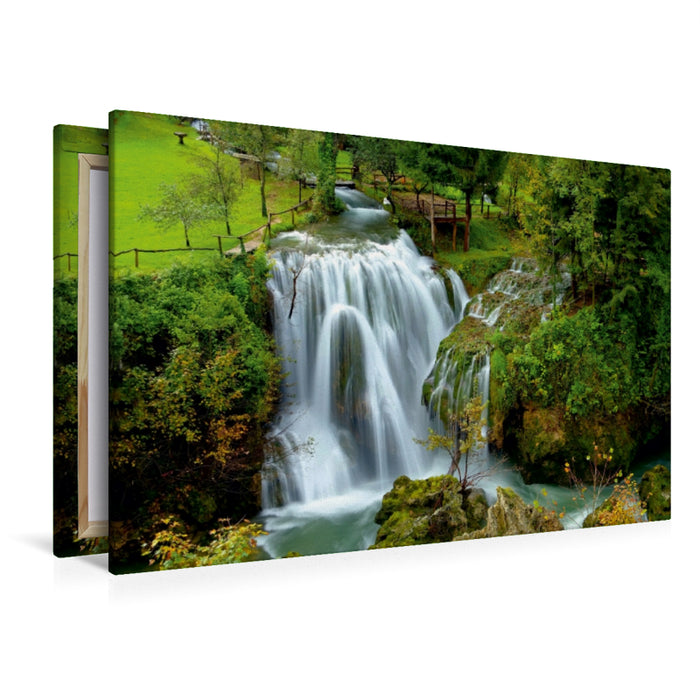 Premium Textil-Leinwand Premium Textil-Leinwand 120 cm x 80 cm quer Wasserfall in Rastoke