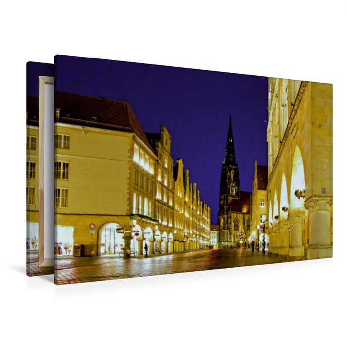 Premium Textil-Leinwand Premium Textil-Leinwand 120 cm x 80 cm quer Münster - Der Prinzipalmarkt, im Hintergrund die St. Lamberti-Kirche