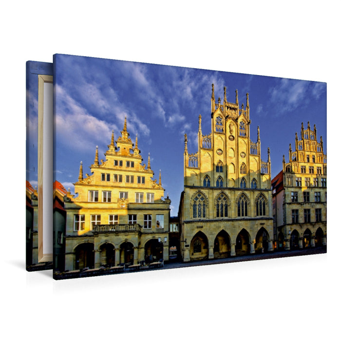 Premium Textil-Leinwand Premium Textil-Leinwand 120 cm x 80 cm quer Münster - Das Rathaus, ein gotischer Bau aus der Mitte des 14. Jahrhunderts