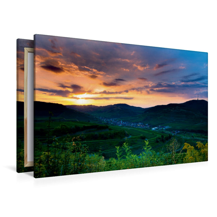 Premium Textil-Leinwand Premium Textil-Leinwand 120 cm x 80 cm quer Sonnenaufgang über Oberbergen