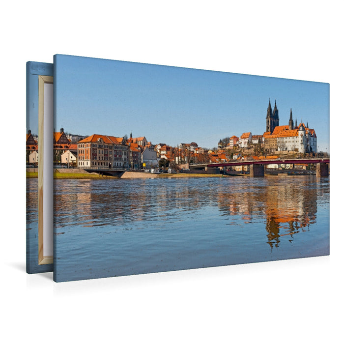 Premium Textil-Leinwand Premium Textil-Leinwand 120 cm x 80 cm quer Blick über die Elbe auf Meißen