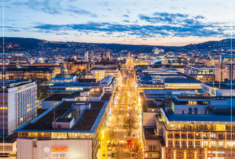 Premium Textil-Leinwand Premium Textil-Leinwand 120 cm x 80 cm quer Blick über die Königstraße in Stuttgart