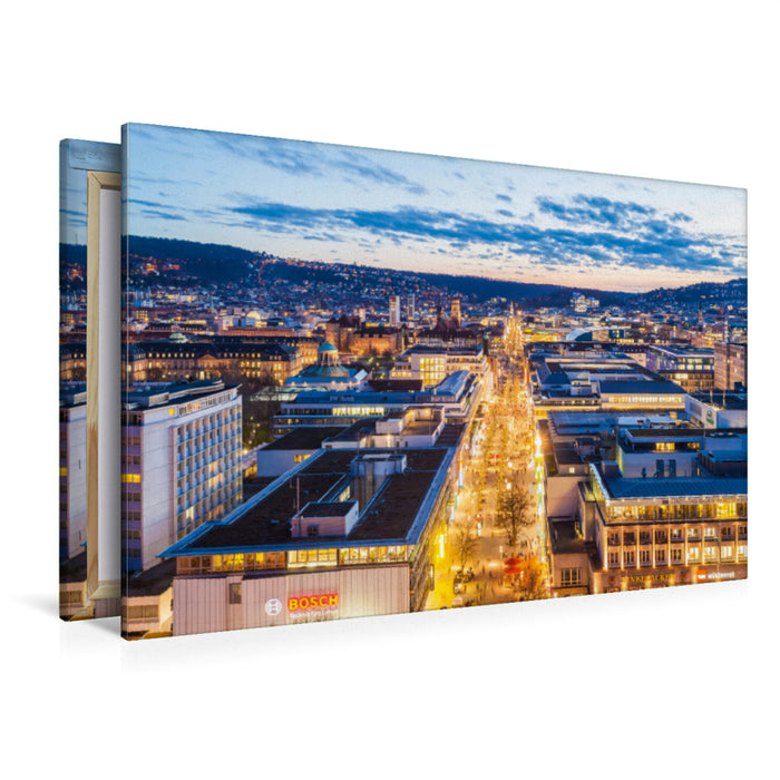 Premium Textil-Leinwand Premium Textil-Leinwand 120 cm x 80 cm quer Blick über die Königstraße in Stuttgart