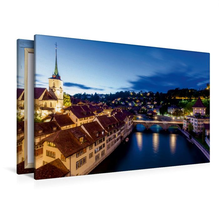 Premium Textil-Leinwand Premium Textil-Leinwand 120 cm x 80 cm quer Historischer Stadtkern mit der Nydeggkirche in Bern