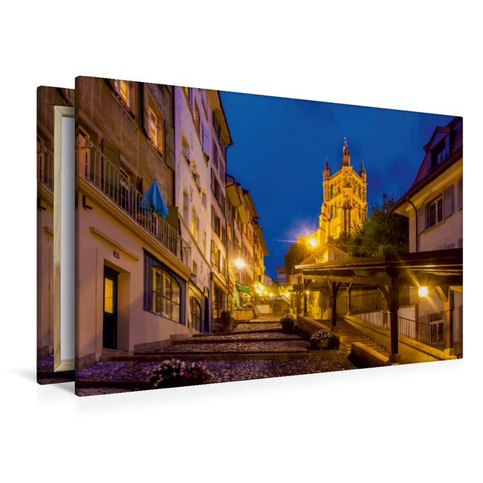 Premium Textil-Leinwand Premium Textil-Leinwand 120 cm x 80 cm quer Kathedrale Notre Dame in der Altstadt von Lausanne