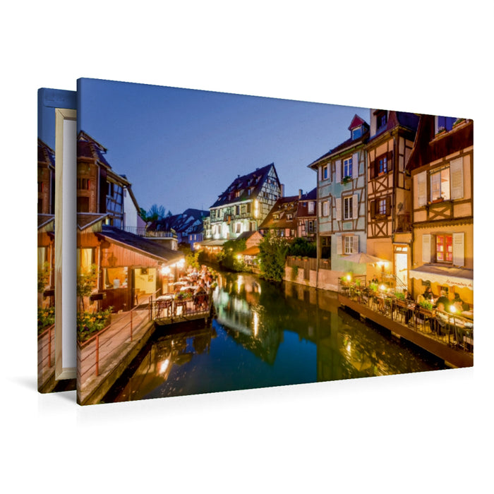 Premium Textil-Leinwand Premium Textil-Leinwand 120 cm x 80 cm quer Restaurants am Ufer der Lauch, Petite Venise, Colmar