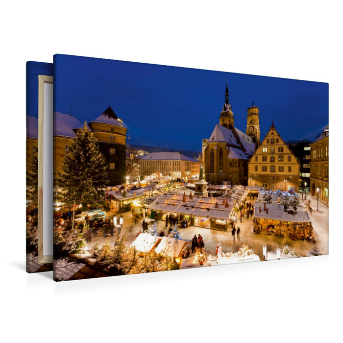 Premium Textil-Leinwand Premium Textil-Leinwand 120 cm x 80 cm quer Weihnachtsmarkt auf dem Schillerplatz in Stuttgart