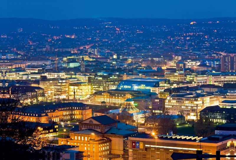 Premium Textil-Leinwand Premium Textil-Leinwand 120 cm x 80 cm quer Blick auf die Innenstadt von Stuttgart bei Nacht