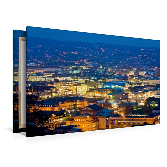 Premium Textil-Leinwand Premium Textil-Leinwand 120 cm x 80 cm quer Blick auf die Innenstadt von Stuttgart bei Nacht