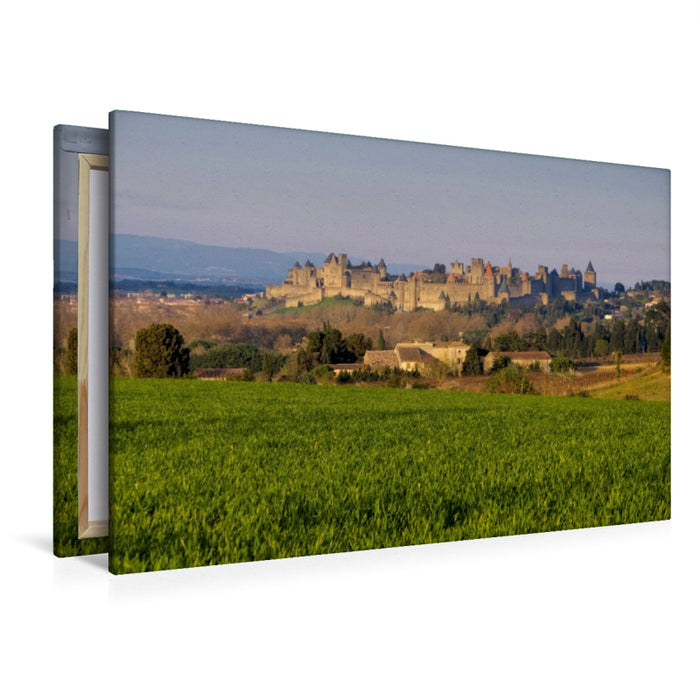 Premium Textil-Leinwand Premium Textil-Leinwand 120 cm x 80 cm quer Carcassonne im Abendlicht