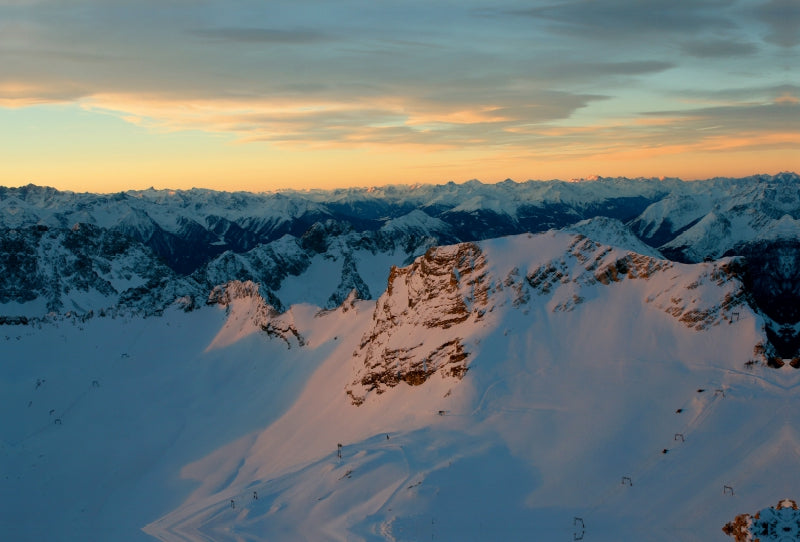 Premium Textil-Leinwand Premium Textil-Leinwand 120 cm x 80 cm quer Ausblick von der Zugspitze früh am Morgen