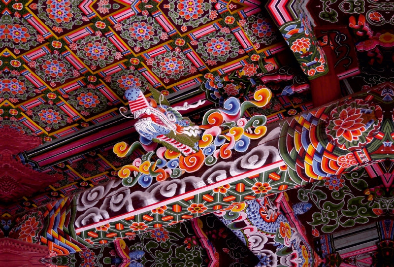 Premium Textil-Leinwand Premium Textil-Leinwand 120 cm x 80 cm quer Pohyun-Tempel im Myohyang-Gebirge