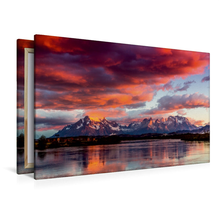 Premium Textil-Leinwand Premium Textil-Leinwand 120 cm x 80 cm quer Sonnenaufgang im Torres Del Paine