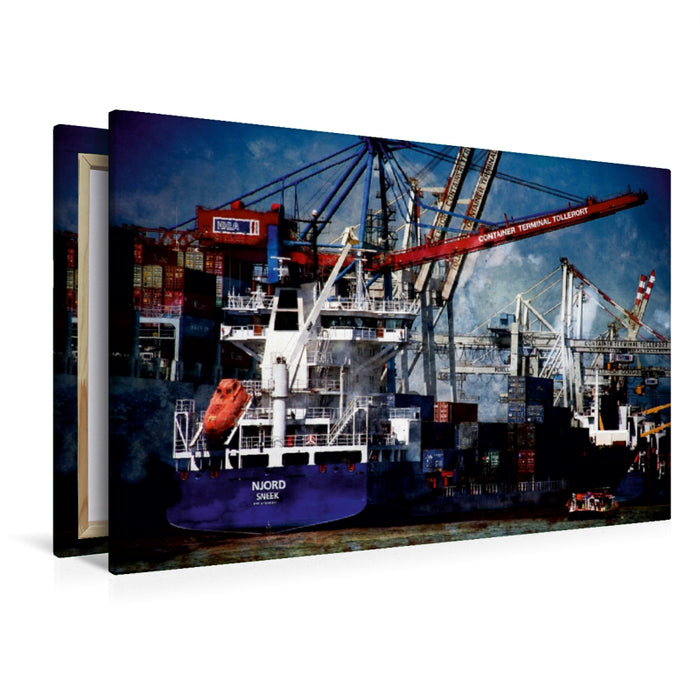 Premium Textil-Leinwand Premium Textil-Leinwand 120 cm x 80 cm quer Hamburg Containerhafen