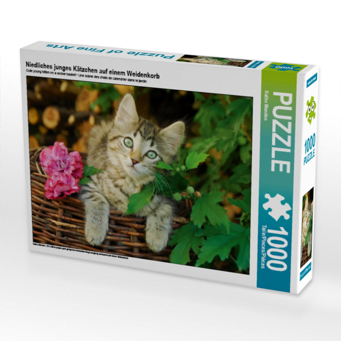 Niedliches junges Kätzchen auf einem Weidenkorb - CALVENDO Foto-Puzzle - calvendoverlag 33.99