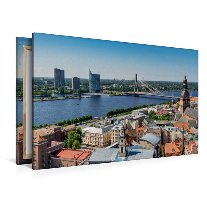 Premium Textil-Leinwand Premium Textil-Leinwand 120 cm x 80 cm quer Blick über die Altstadt zum Fluss Düna (lettisch Daugava)