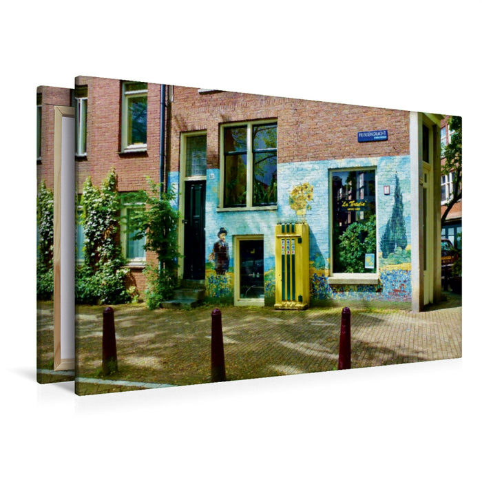 Premium Textil-Leinwand Premium Textil-Leinwand 120 cm x 80 cm quer Amsterdam - Van Gogh Café / Prinsengracht